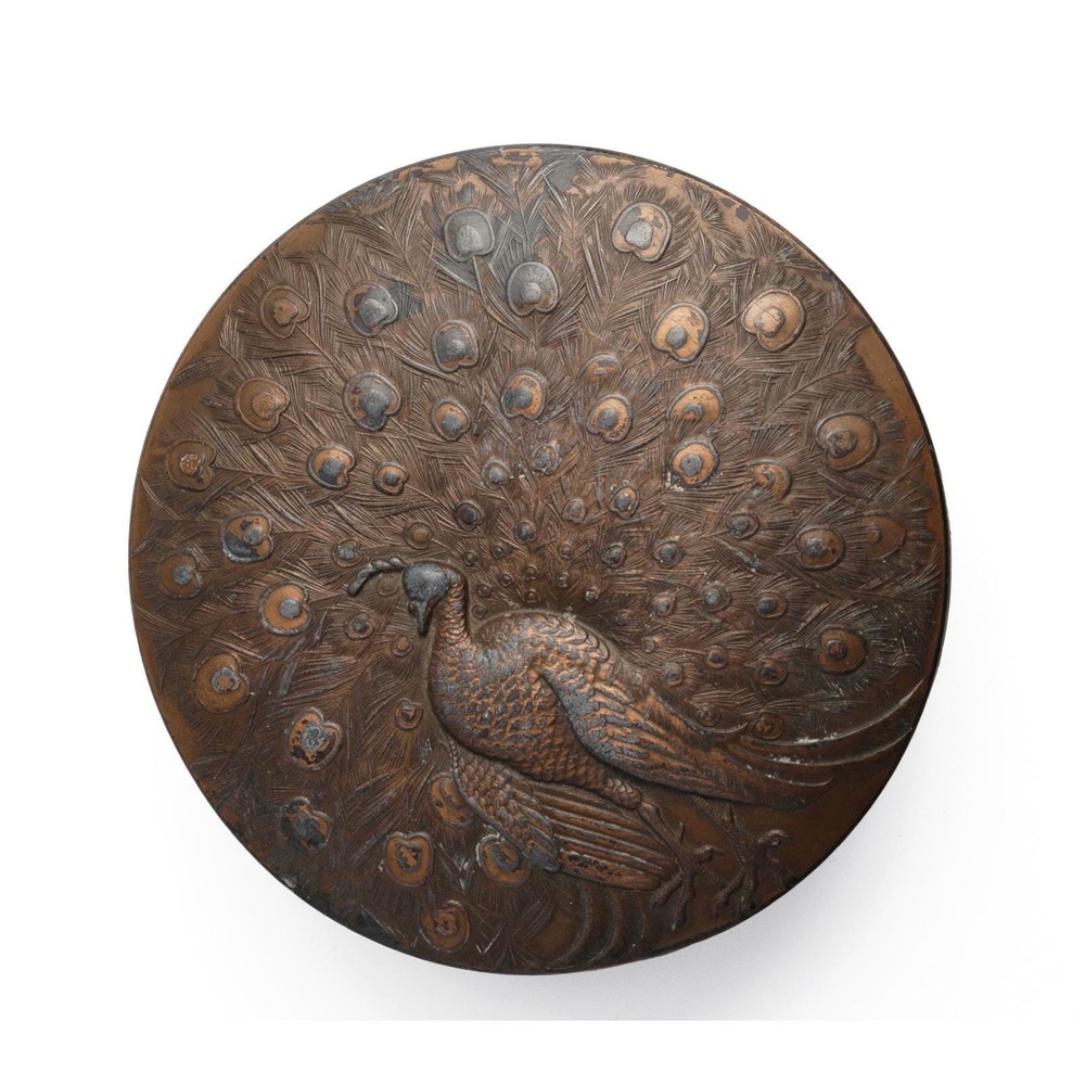 Art Nouveau Style Peacock Trinket Box For Jewelry Keepsakes Copper Covered Metal